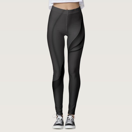 Black Leaf Vein Pattern Leggings (Voorkant)