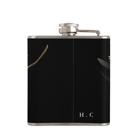 Black Leafy Botanical Eucalyptus Modern Branch Heupfles (Achterkant)