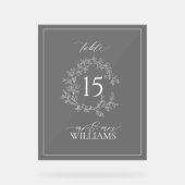 Black Leafy Crest Monogram Trouwtafel Nummer Acryl Bord (Voorkant)