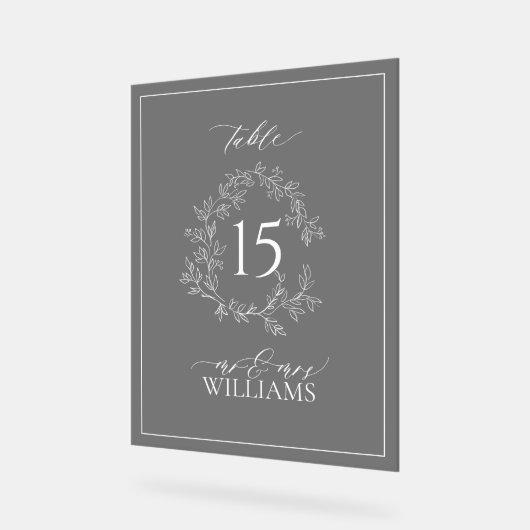 Black Leafy Crest Monogram Trouwtafel Nummer Acryl Bord (Hoek)