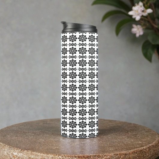 Black Leafy Floral Octagin Thermosbeker