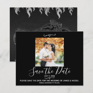 Black Leather Bike Wedding Photo Save the Date