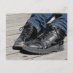 Black Leather Boots en Blue Jean Denim Briefkaart
