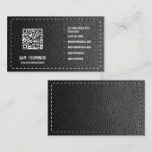 Black Leather Business QR Code Social Media Icons Visitekaartje (Voorkant / Achterkant)
