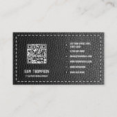 Black Leather Business QR Code Social Media Icons Visitekaartje (Voorkant)