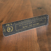 Black Leather en Gold Logo Barber Shop Manger Naambordje (Zijkant)