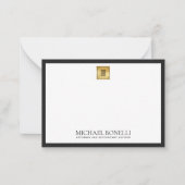 Black Leather Gold SQUARE Logo Naam Professioneel Notitiekaartje (Voorkant)