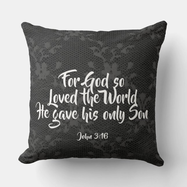 Black Leather Lace "For God Loved Pillow" Kussen (Voorkant)