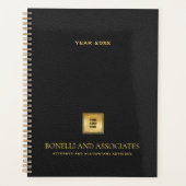 Black Leather Look Gold Business logo en naam Planner (Voorkant)