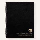 Black Leather Luxury Gold Initiaal Logo Notitieboek (Voorkant)