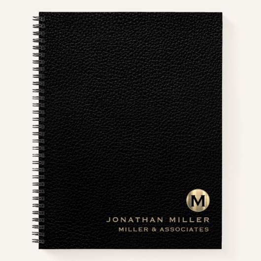 Black Leather Luxury Gold Initiaal Logo Notitieboek (Voorkant)
