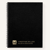 Black Leather Luxury Gold Initiaal Logo Notitieboek (Voorkant)