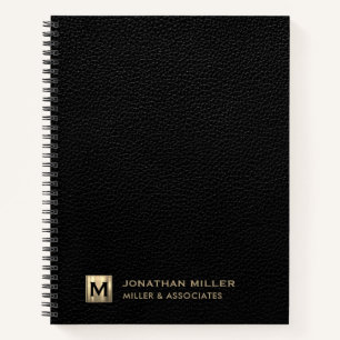 Black Leather Luxury Gold Initiaal Logo Notitieboek