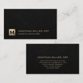 Black Leather Luxury Gold Initiaal Logo Visitekaartje (Voorkant / Achterkant)