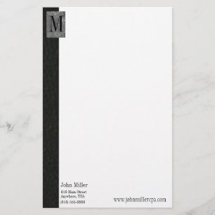 Black Leather Monogram Business Letterhead Briefpapier