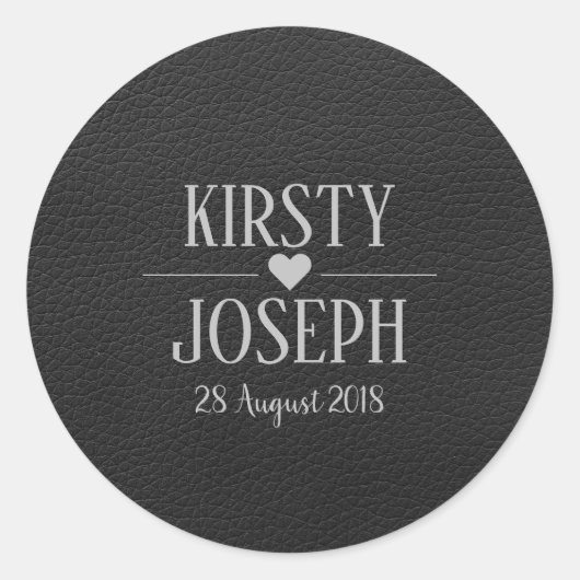 Black Leather Monogram Silver Wedding Sticker (Voorkant)