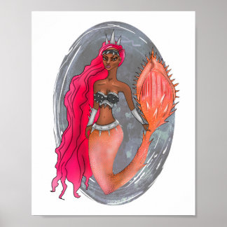 Black Leather Roos Gold Warrior Princess Mermaid Poster