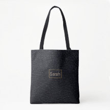 Black Leather Texture Customize Name Canvas tas