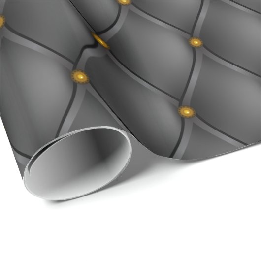 Black Leather Upholstery Brass Nails look Cadeaupapier (Rol Hoek)