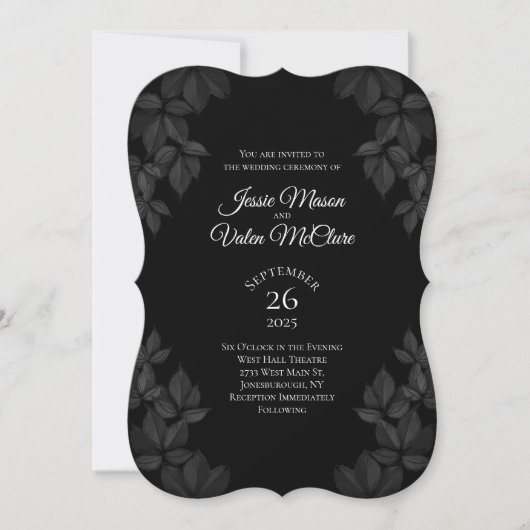 Black Leaves Gothic bruiloft uitnodiging (Voorkant)
