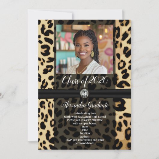 Black Leopard Animal Print Foto 2019 Afstuderen Kaart (Voorkant)