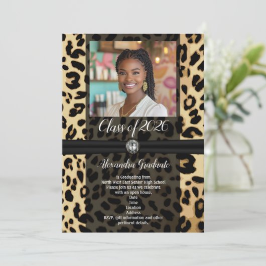 Black Leopard Animal Print Foto 2019 Afstuderen Kaart (Staand voorkant)