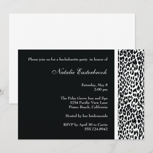 Black Leopard Bachelorette Party Invitation Kaart (Voorkant / Achterkant)