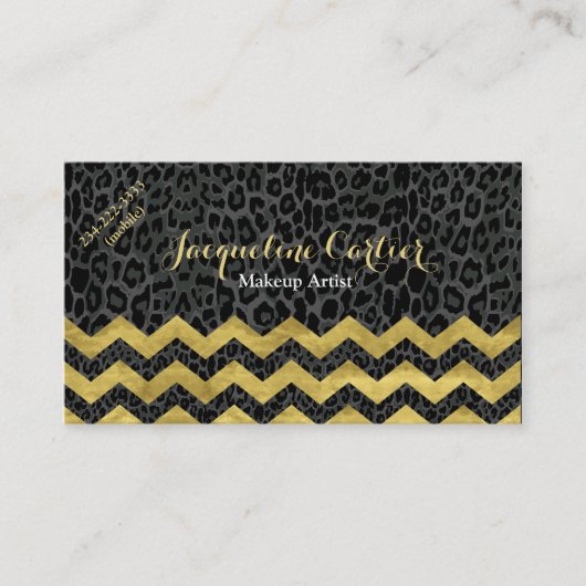 Black Leopard Chevron Cosmetologist Visitekaartje (Voorkant)