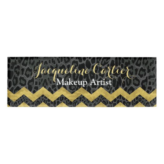 Black Leopard Chevron Skinny Name Tag (Voorkant)