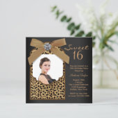 Black Leopard Foto Sweet 16 Verjaardagsfeest Kaart (Staand voorkant)