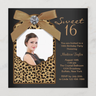 Black Leopard Foto Sweet 16 Verjaardagsfeest Kaart