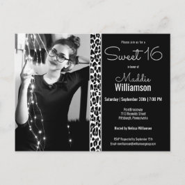 Black Leopard Glitter Foto Sweet 16 Uitnodiging