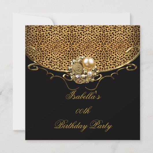 Black Leopard Gold Elegant Birthday Party Kaart (Voorkant)