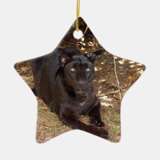 Black Leopard-kerstversiering Keramisch Ornament (Voorkant)