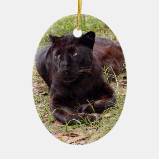 Black Leopard-kerstversiering Keramisch Ornament (Voorkant)