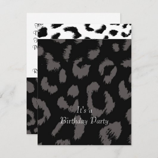 Black Leopard Pattern Birthday Party Invitation Kaart (Voorkant / Achterkant)