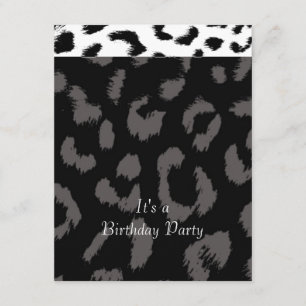 Black Leopard Pattern Birthday Party Invitation Kaart