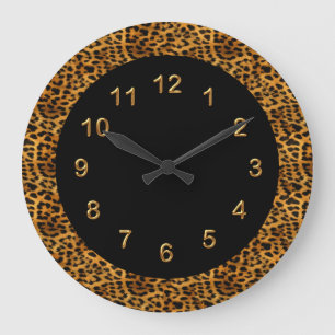Black leopard Print Animal met wandklok