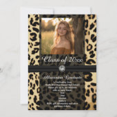 Black Leopard Ribbon Jewel Photo Afstuderen Kaart (Voorkant)