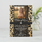 Black Leopard Ribbon Jewel Photo Afstuderen Kaart (Staand voorkant)