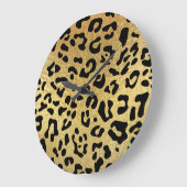 Black Leopard Spots and Shiny Faux Gold Foil Grote Klok (Hoek)