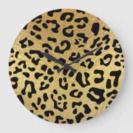 Black Leopard Spots and Shiny Faux Gold Foil Grote Klok
