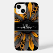 Black Leopard Spots Sunflower Naam Monogram Case-Mate iPhone Case (Achterkant)