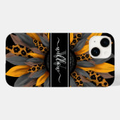 Black Leopard Spots Sunflower Naam Monogram Case-Mate iPhone Case (Achterkant (horizontaal))