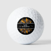 Black Leopard Spots Sunflower Naam Monogram Golfballen (Voorkant)