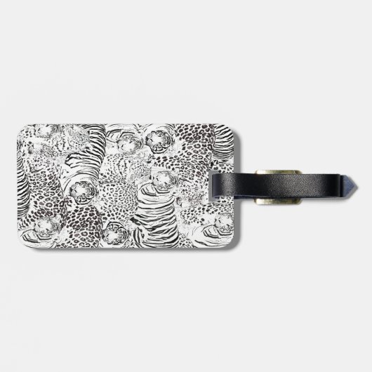 Black Leopard Tiger Animals Pattern Bagagelabel (Achterkant horizontaal)