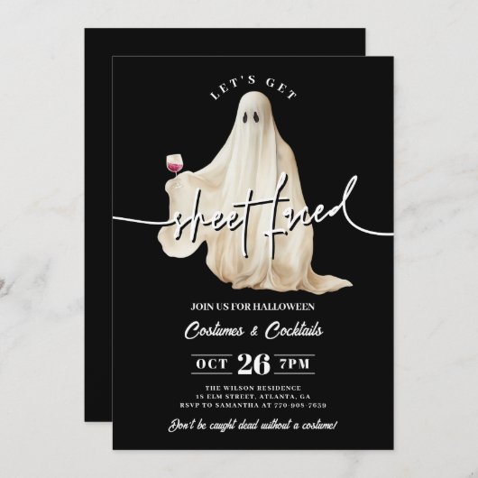 Black Let's Get Sheet Faced Grappige Halloween Kaart (Voorkant / Achterkant)