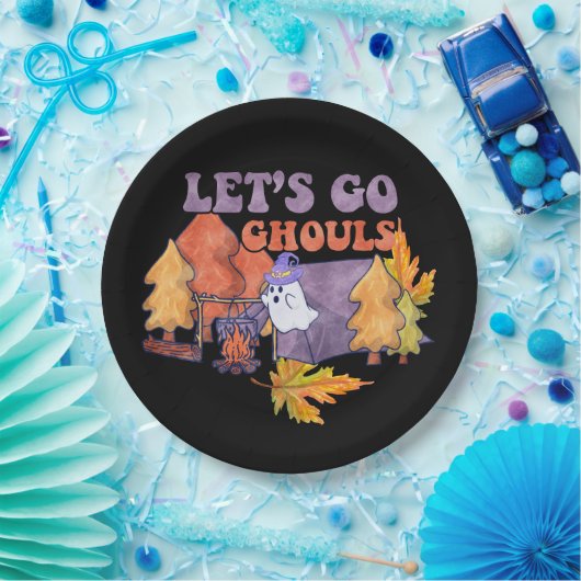 Black Let's Go Ghouls Herfst Pumpkin Halloween Papieren Bordje (Feest)