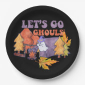 Black Let's Go Ghouls Herfst Pumpkin Halloween Papieren Bordje (Voorkant)