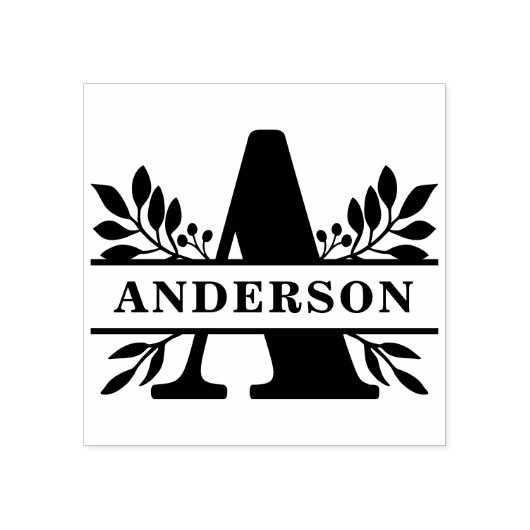 Black Letter A Foliage Spliing Monogram Rubberstempel (Afrduk)